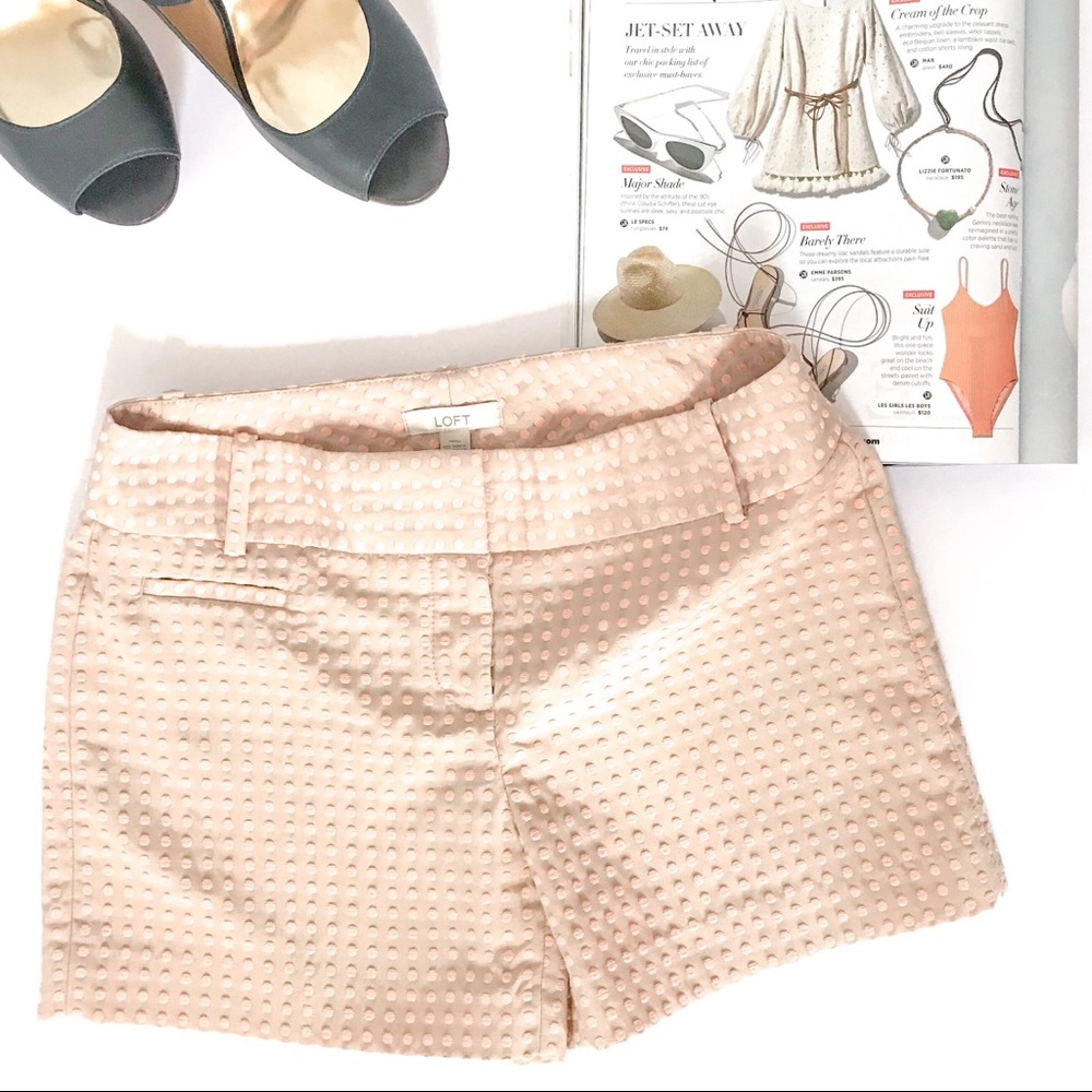 LOFT Pink Dress Shorts Embroidered Polka Dot